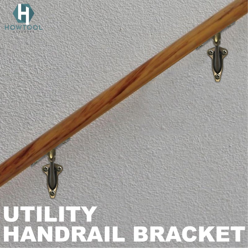 HOWTOOL Handrail Brackets Wall Mounted Antique Brass Zinc Stair Railing Support with Matching Screws, Decorative Stair Hardware, 3 Pack HOWTOOL - Image 4